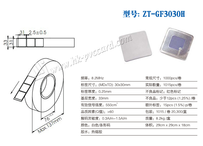 Product Type: ZT-GF3030H (RF label)