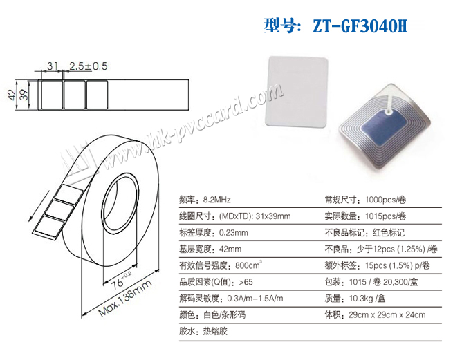 Product Type: ZT-GF3040H RF label