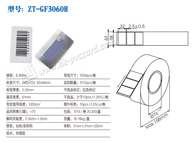 Product Type: ZT-GF3060H (RF label)